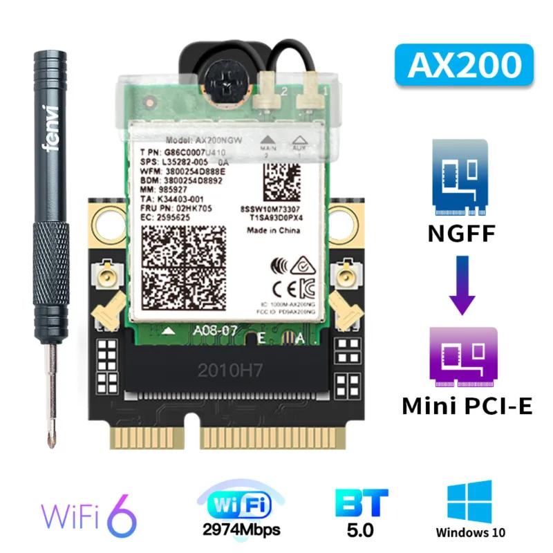 Wircard ̴  , PCI-E 2400 mbps, 802.11ax/ac BT 5.1, 2.4g, 5 GHz ,  10, 6 ax200